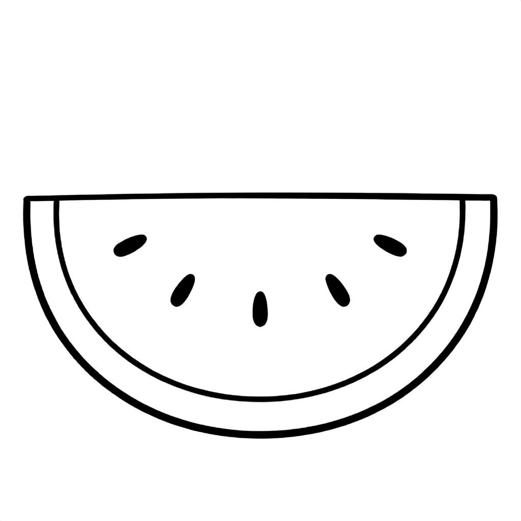 Realistic Minimalist Watermelon for kids aged 3 to 6 years, thick black outlines, simple large shapes, plain white background, easy to color, no text, centered, kid-friendly illustration