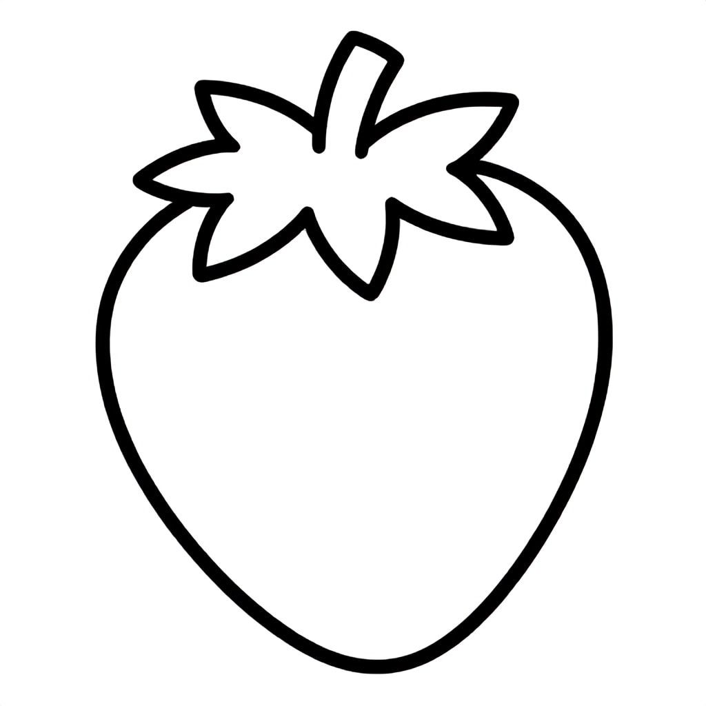 Realistic Minimalist Strawberry for kids aged 3 to 6 years, thick black outlines, simple large shapes, plain white background, easy to color, no text, centered, kid-friendly illustration