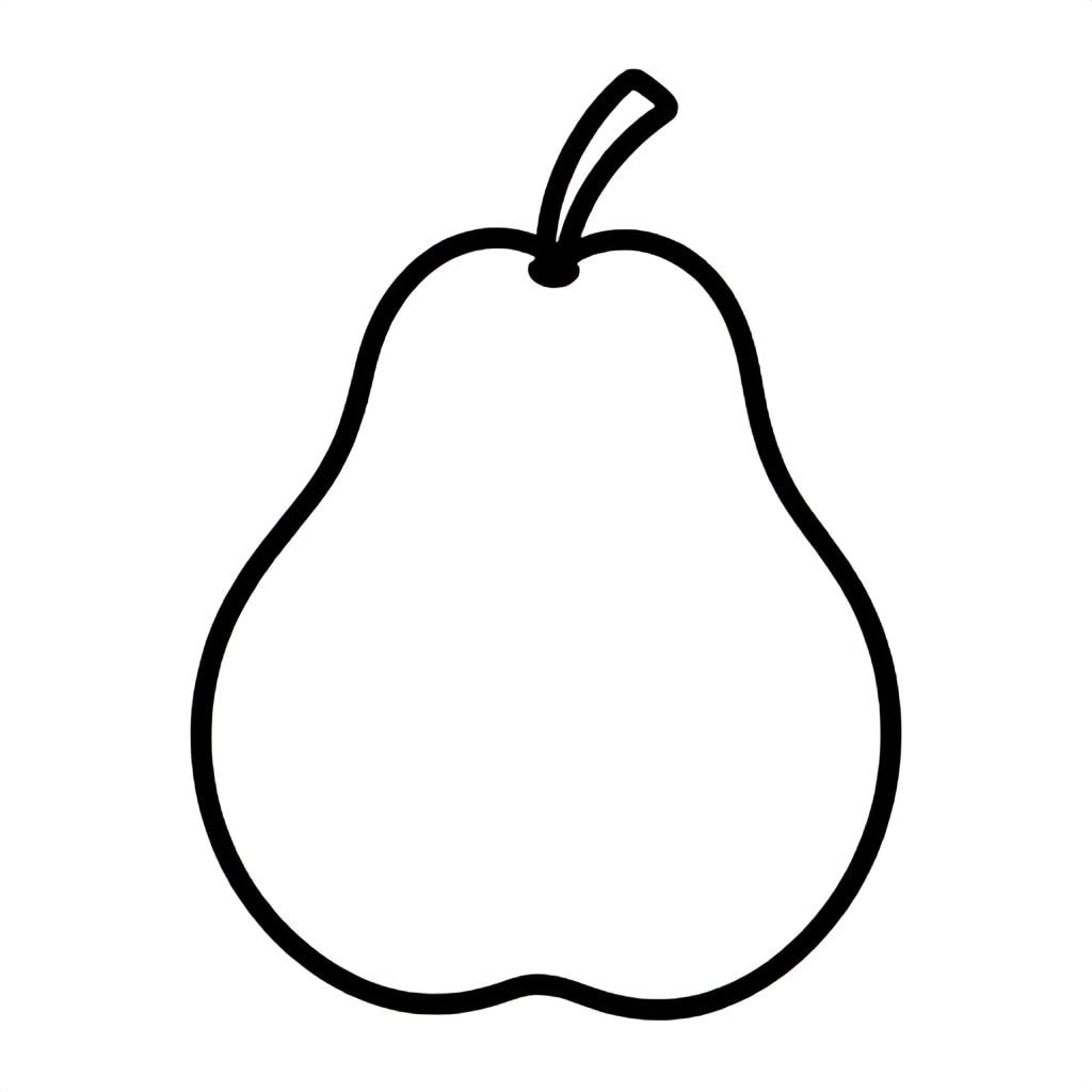 Realistic Minimalist Pear for kids aged 3 to 6 years, thick black outlines, simple large shapes, plain white background, easy to color, no text, centered, kid-friendly illustration