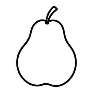 Realistic Minimalist Pear for kids aged 3 to 6 years, thick black outlines, simple large shapes, plain white background, easy to color, no text, centered, kid-friendly illustration