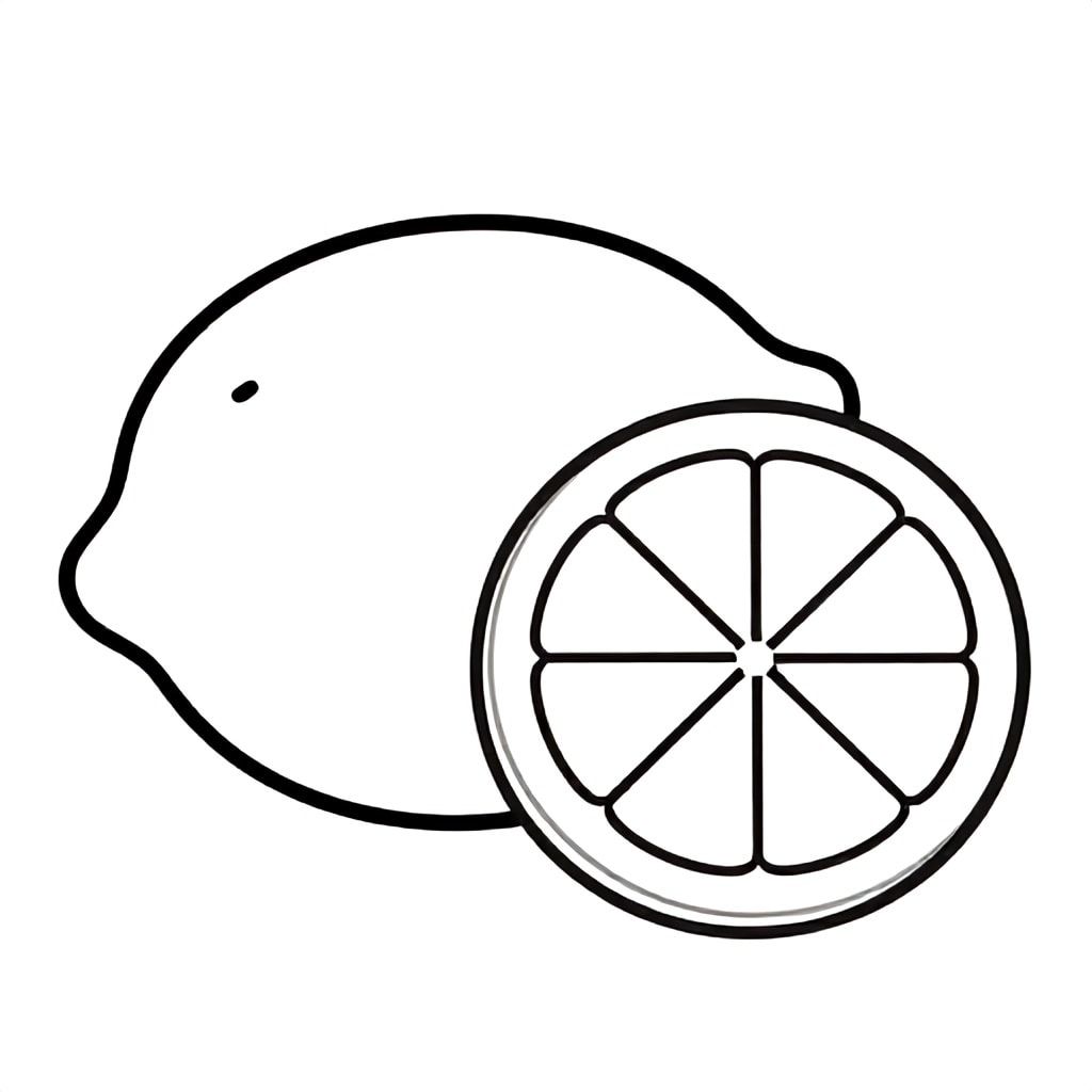 Realistic Minimalist Lemon with one full and one half for kids aged 3 to 6 years, thick black outlines, simple large shapes, plain white background, easy to color, no text, centered, kid-friendly illustration