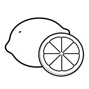 Realistic Minimalist Lemon with one full and one half for kids aged 3 to 6 years, thick black outlines, simple large shapes, plain white background, easy to color, no text, centered, kid-friendly illustration