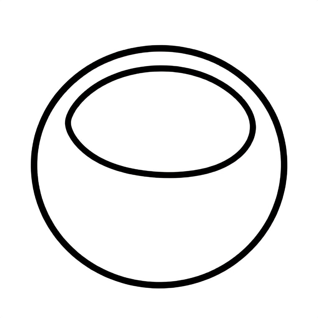 Realistic Minimalist Coconut for kids aged 3 to 6 years, thick black outlines, simple large shapes, plain white background, easy to color, no text, centered, kid-friendly illustration