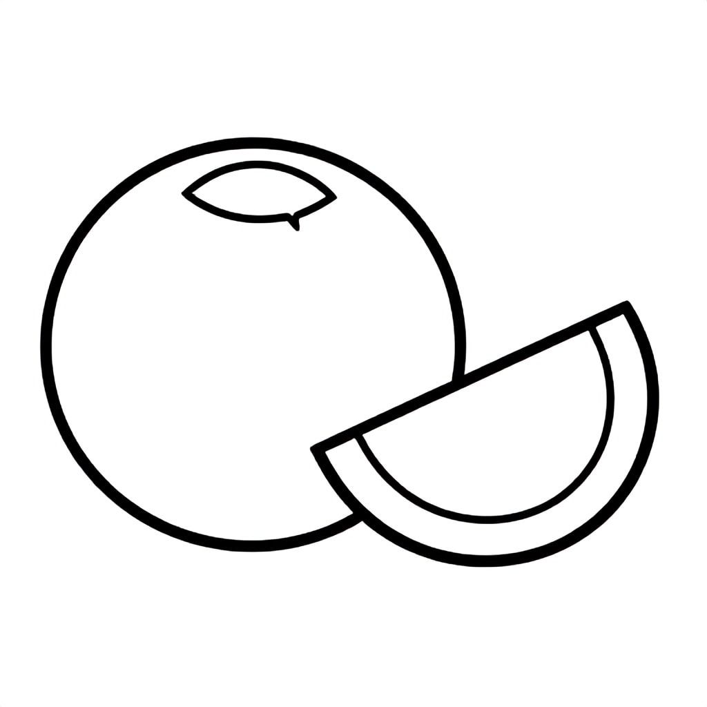 Realistic Minimalist Coconut with one full and one half for kids aged 3 to 6 years, thick black outlines, simple large shapes, plain white background, easy to color, no text, centered, kid-friendly illustration