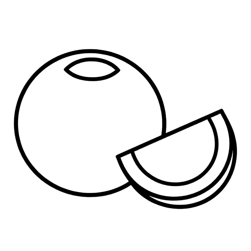 Simple Minimalist Coconut with one full and one half for kids aged 3 to 6 years, thick black outlines, large simple shapes, plain white background, centered on the page, easy to color, no text, no shading, kid-friendly illustration