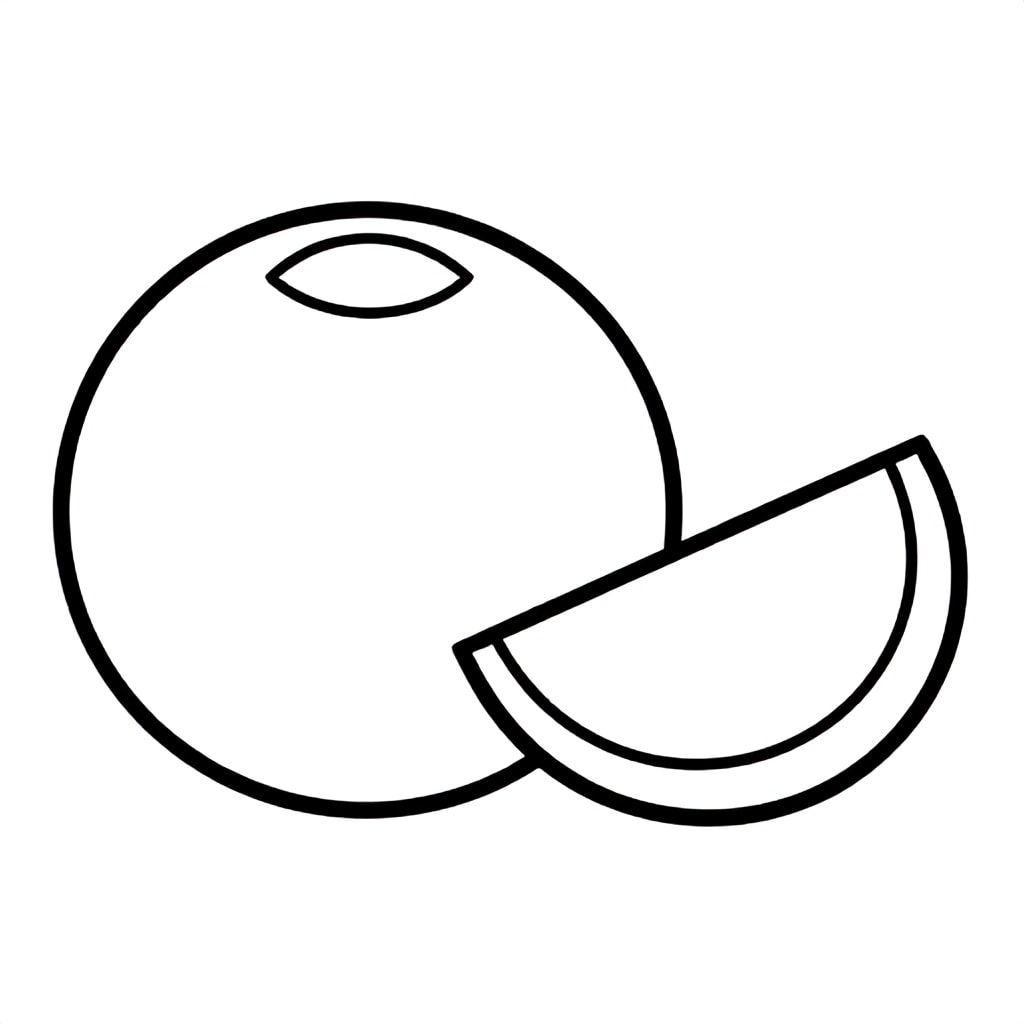 Simple stylized Coconut with one full and one half for kids aged 3 to 6 years, thick black outlines, large simple shapes, plain white background, centered on the page, easy to color, no text, no shading, kid-friendly illustration