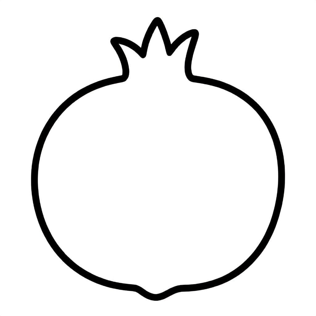 Realistic Minimalist Pomegranate for kids aged 3 to 6 years, thick black outlines, simple large shapes, plain white background, easy to color, no text, centered, kid-friendly illustration