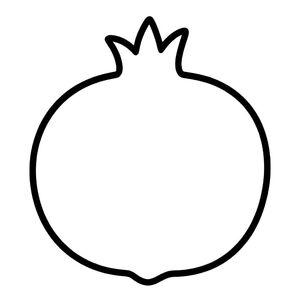 Realistic Minimalist Pomegranate for kids aged 3 to 6 years, thick black outlines, simple large shapes, plain white background, easy to color, no text, centered, kid-friendly illustration