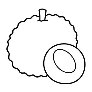 Simple Minimalist Lychee for kids aged 3 to 6 years, thick black outlines, large simple shapes, plain white background, centered on the page, easy to color, no text, no shading, kid-friendly illustration