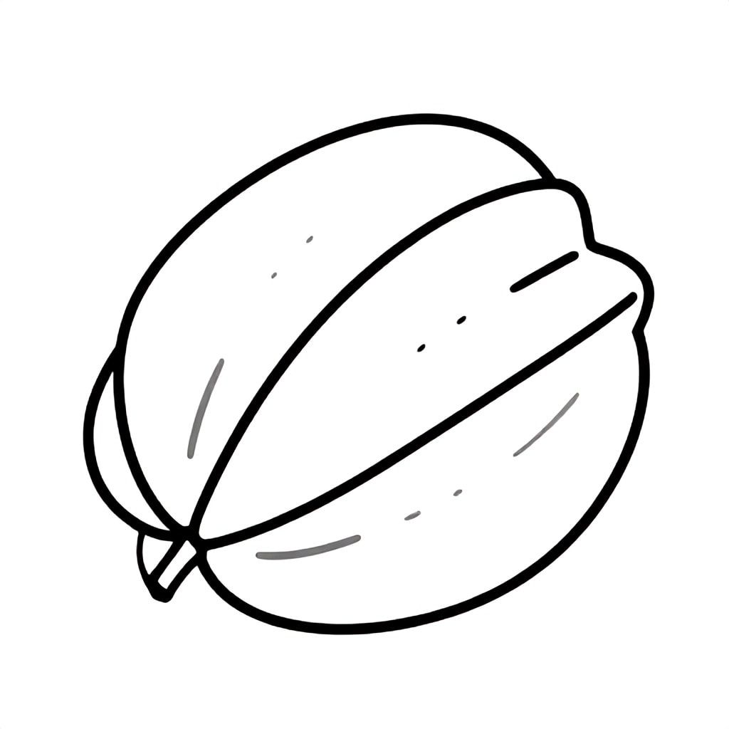 Realistic Minimalist Starfruit for kids aged 3 to 6 years, thick black outlines, simple large shapes, plain white background, easy to color, no text, centered, kid-friendly illustration