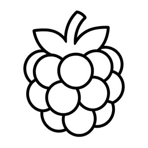 Realistic Minimalist Raspberry for kids aged 3 to 6 years, thick black outlines, simple large shapes, plain white background, easy to color, no text, centered, kid-friendly illustration
