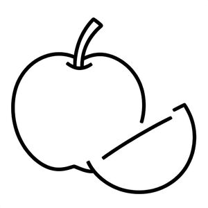 Simple stylized plum with one full and one half for kids aged 3 to 6 years, thick black outlines, large simple shapes, plain white background, centered on the page, easy to color, no text, no shading, kid-friendly illustration