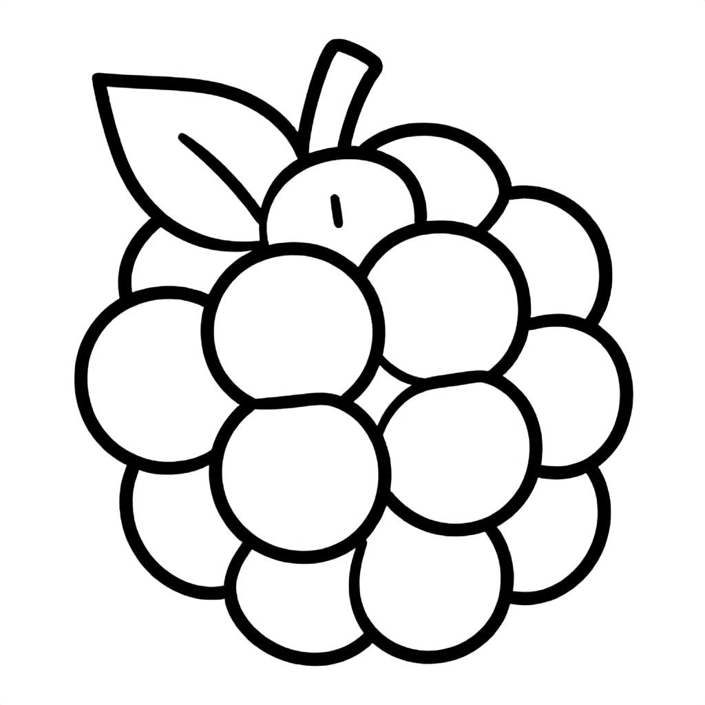 Realistic Minimalist Blackberry for kids aged 3 to 6 years, thick black outlines, simple large shapes, plain white background, easy to color, no text, centered, kid-friendly illustration