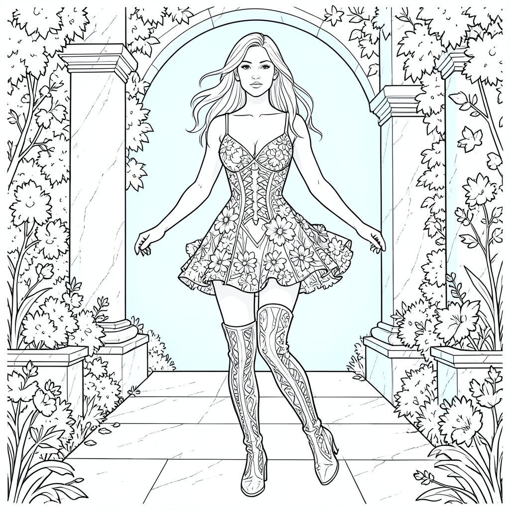 a radiant woman in a vibrant, classical, outdoor garden. She is captured while twirling around in a low-cut, avant-garde floral-embellished mini dress and matching thigh-high boots. The light is harsh yet beautiful, typical of the Golden Hour, creating strong accents on her skin and the pristine white marble architecture in X-ray photography revealing the translucent Beauty of inverted black and white skeletal/inner structure Transmitted light from pale blue backlight
Scientific, mysterious, and intricate details