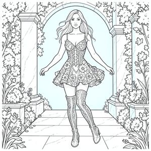 a radiant woman in a vibrant, classical, outdoor garden. She is captured while twirling around in a low-cut, avant-garde floral-embellished mini dress and matching thigh-high boots. The light is harsh yet beautiful, typical of the Golden Hour, creating strong accents on her skin and the pristine white marble architecture in X-ray photography revealing the translucent Beauty of inverted black and white skeletal/inner structure Transmitted light from pale blue backlight
Scientific, mysterious, and intricate details