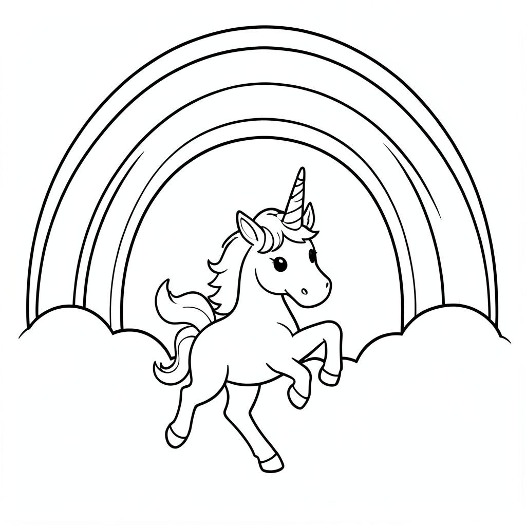A RAINBOW SMILING WITH A UNICORN DANCING