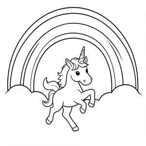A RAINBOW SMILING WITH A UNICORN DANCING