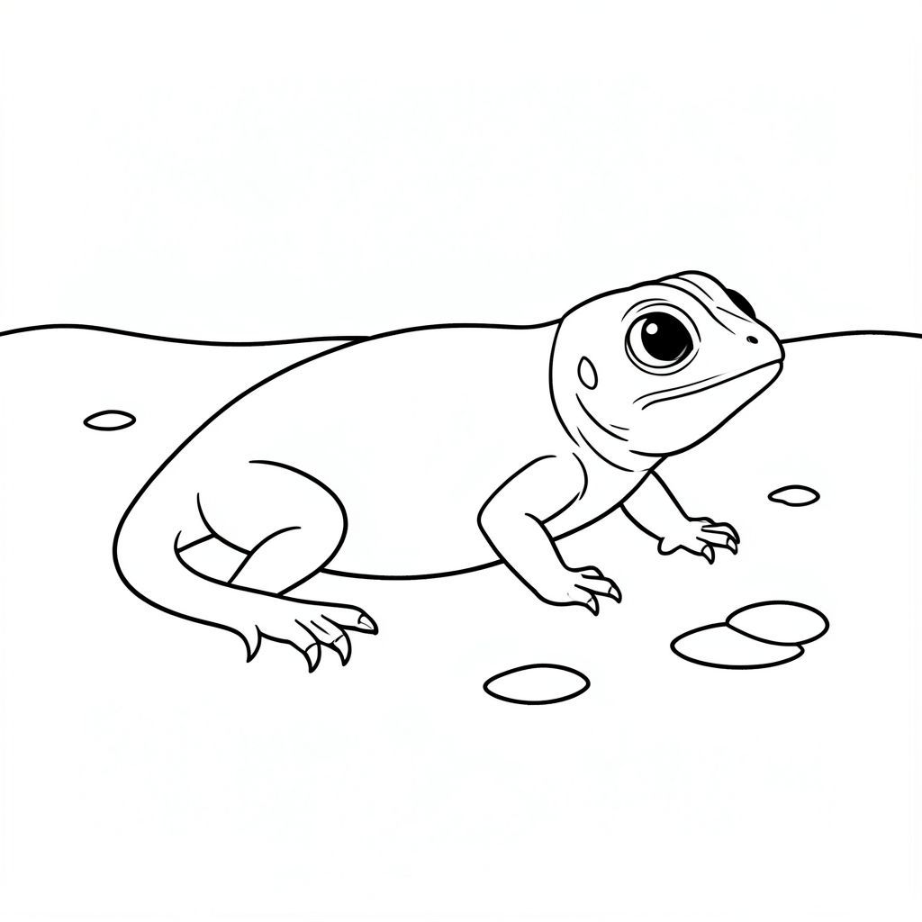 Một con thằn lằn sừng vàng trong sa mạc với một vài lỗ trên cát 