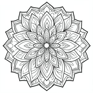 “Intricate mandala coloring page, black and white, symmetrical floral patterns, clean bold outlines, no shading, printable vector style”