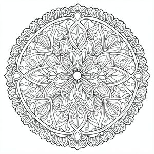 Ornamental lace mandala design, ultra detailed, symmetrical circular pattern, clean ink outlines, no fill”
