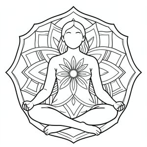 Zen meditation mandala, calm balanced geometry, minimal shading, bold outlines, printable coloring page”