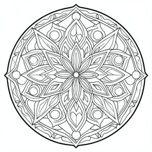 Sacred geometry mandala, star and circle patterns, highly detailed, crisp black outlines, coloring page style”