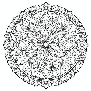 Mandala inspired by nature, vines, leaves, flowers, symmetrical circular design, bold line art”
