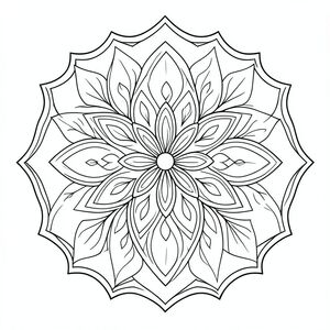 Minimalist mandala with fine line details, simple symmetrical design, relaxing adult coloring page
