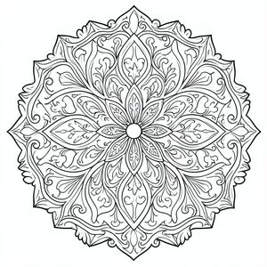Vintage ornamental mandala, baroque-inspired detailing, black and white vector style coloring sheet”

