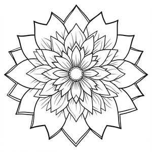 Mandala with mandala petals shaped like lotus and sunflower fusion, detailed coloring page”