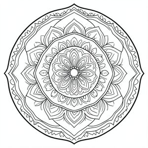 Mandala with mandala within mandala layers, ultra detailed concentric circles, black outline only”