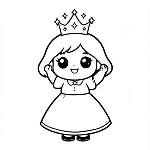 A chibi princess happily adjusting her small crown with sparkles around her. Very simple background.

Style rules (always apply):
Bold thick outlines
Simple shapes and forms
Very minimal background (no clutter)
One main character per page
Cute kawaii chibi proportions (big head, small body)
High clarity coloring book line art
No shading, only clean outlines