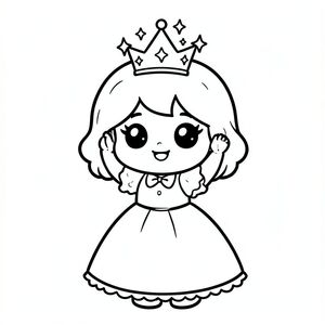 A chibi princess happily adjusting her small crown with sparkles around her. Very simple background. With Cute kawaii chibi hairstyle
Style rules (always apply):
Bold thick outlines
Simple shapes and forms
Very minimal background (no clutter)
One main character per page
Cute kawaii chibi proportions (big head, small body)
High clarity coloring book line art
No shading, only clean outlines