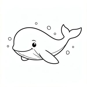 A large cute whale swimming calmly in the ocean with small bubbles around it.

Style rules :
Bold, simple outlines
One main subject per page
Kid-friendly, cute, non-realistic
Large coloring spaces
No text, no shading, no complexity