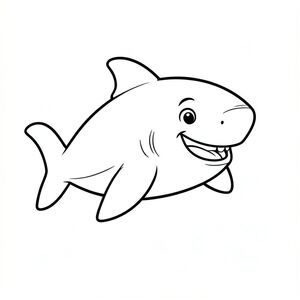 A friendly cartoon shark with a big smile swimming in open water.
Style rules : 
Bold, simple outlines
One main subject per page
Kid-friendly, cute, non-realistic
Large coloring spaces
No text, no shading, no complexity