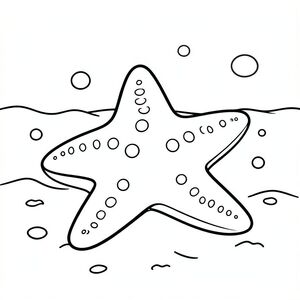 A big starfish resting on the ocean floor with a few bubbles.
Style rules : 
Bold, simple outlines
One main subject per page
Kid-friendly, cute, non-realistic
Large coloring spaces
No text, no shading, no complexity