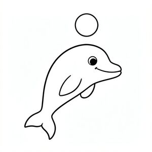 
A playful dolphin balancing a small floating ball underwater. Ball must be above.

Style rules:
Bold, simple outlines
One main subject per page
Kid-friendly, cute, non-realistic
Large coloring spaces
No text, no shading, no complexity