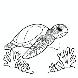 A sea turtle resting gently on a simple coral reef.
Style rules :
Bold, simple outlines
One main subject per page
Kid-friendly, cute, non-realistic
Large coloring spaces
No text, no shading, no complexity