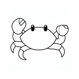 A crab holding a small seashell in its claw.
Style rules:
Bold, simple outlines
One main subject per page
Kid-friendly, cute, non-realistic
Large coloring spaces
No text, no shading, no complexity