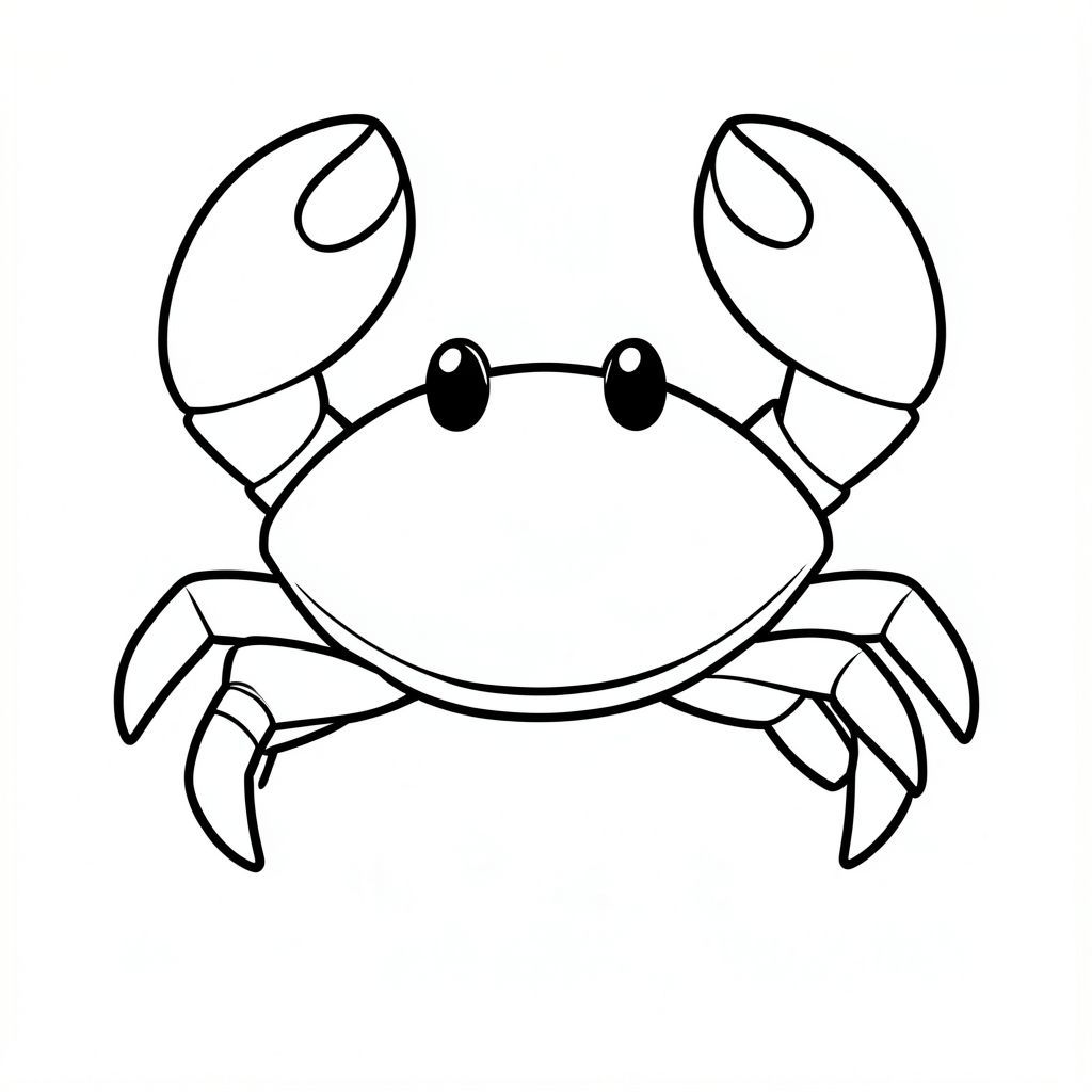 A crab.
Style rules:
Bold, simple outlines
One main subject per page
Kid-friendly, cute, non-realistic
Large coloring spaces
No text, no shading, no complexity