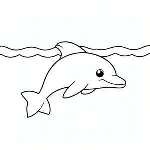 A dolphin swimming under gentle ocean waves above.
Syle rules:
Bold, simple outlines
One main subject per page
Kid-friendly, cute, non-realistic
Large coloring spaces
No text, no shading, no complexity