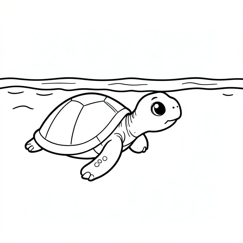 A tiny baby turtle heading toward the ocean.
Style rules :
Bold, simple outlines
One main subject per page
Kid-friendly, cute, non-realistic
Large coloring spaces
No text, no shading, no complexity