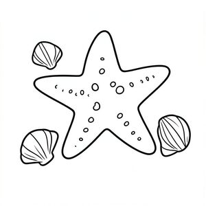 A starfish surrounded by a few simple seashells.
Style rules :
Bold, simple outlines
One main subject per page
Kid-friendly, cute, non-realistic
Large coloring spaces
No text, no shading, no complexity