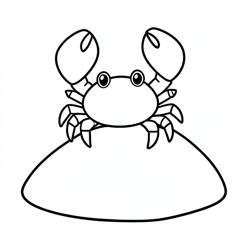 A crab standing on a simple ocean rock.
Style rules :
Bold, simple outlines
One main subject per page
Kid-friendly, cute, non-realistic
Large coloring spaces
No text, no shading, no complexity