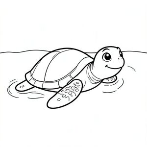 A happy turtle swimming through open water.
Style rules :
Bold, simple outlines
One main subject per page
Kid-friendly, cute, non-realistic
Large coloring spaces
No text, no shading, no complexity