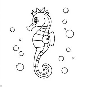 A seahorse leaving a trail of bubbles.
Style rules :
Bold, simple outlines
One main subject per page
Kid-friendly, cute, non-realistic
Large coloring spaces
No text, no shading, no complexity