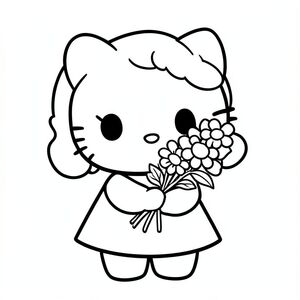 hellokitty holding a bouquet of flowers in her hand