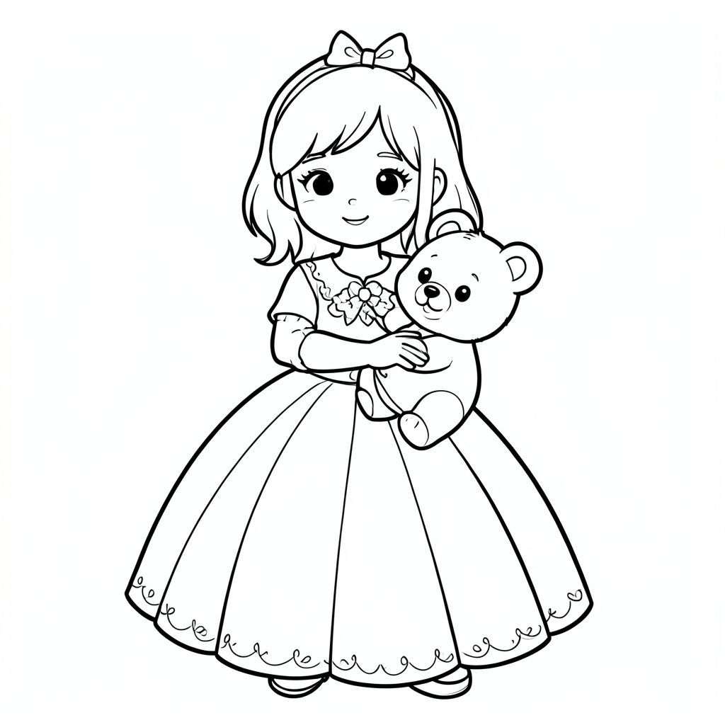 The princess is holding the bear in her hand