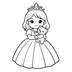 Create 1 simple figure, with a princess in a crown, holding a bear in her hand