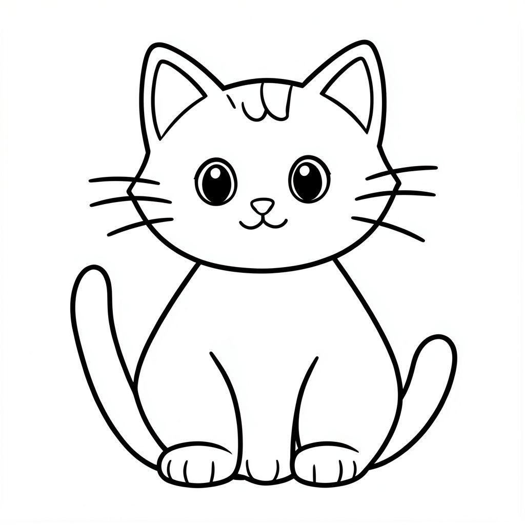 “cute cat line art, simple, bold outline, coloring page”